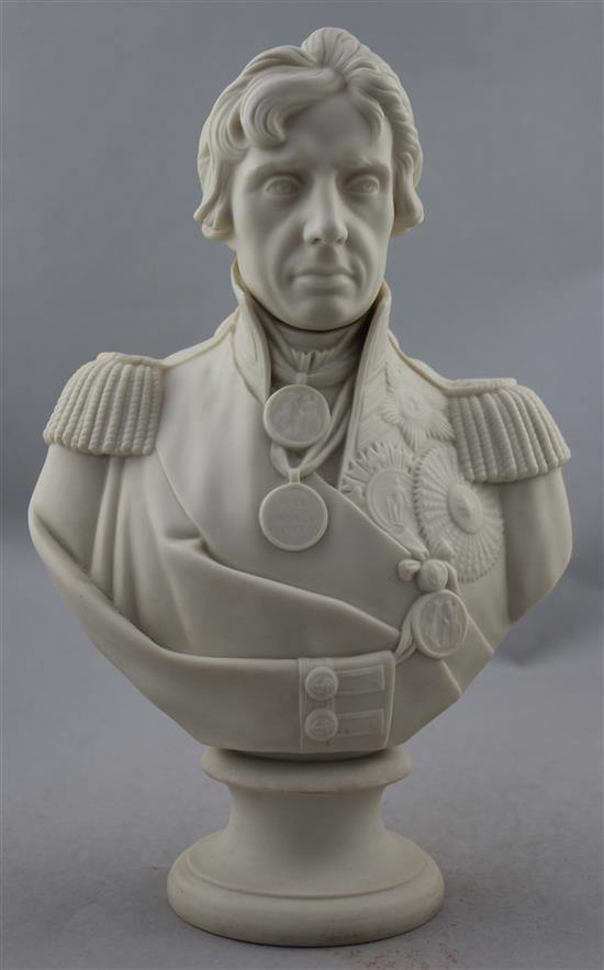 A Copeland Parian bust of Lord Nelson, dated 1873, 31cm., minor faults